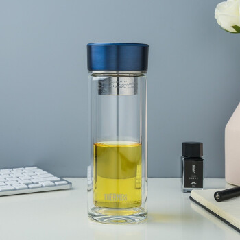 膳魔师(THERMOS) 透明便携玻璃杯双层隔热水杯男女...